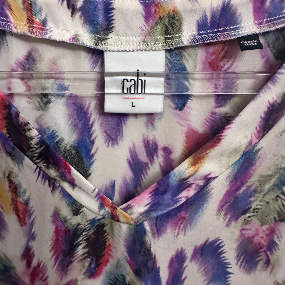 CAbi Multicolor Feather Print Short Sleeve Top - Picture 3 of 6